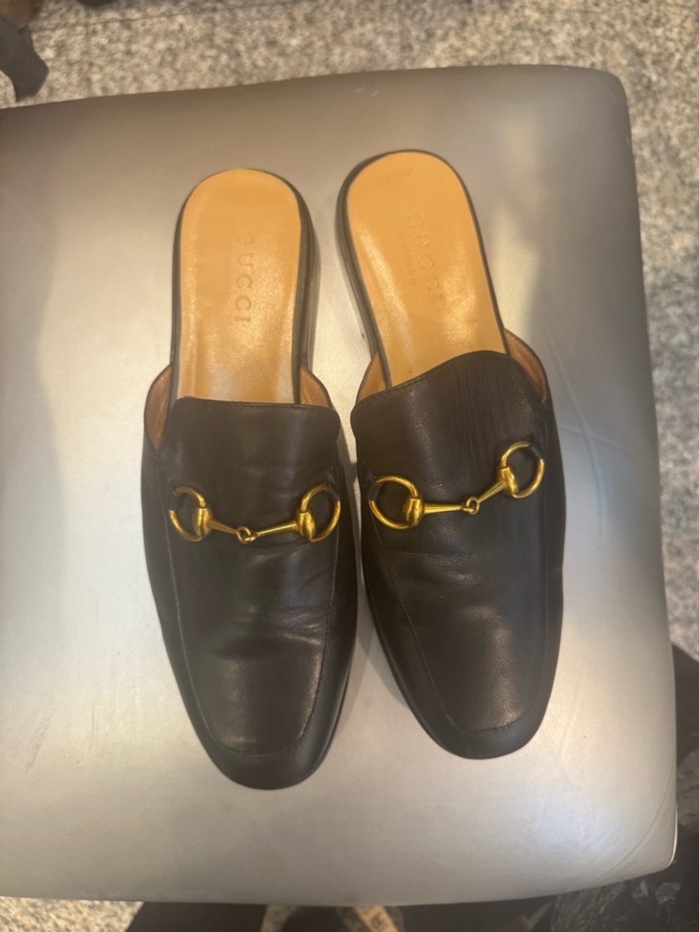 Gucci Tan Leather Logo-Stamped Heel